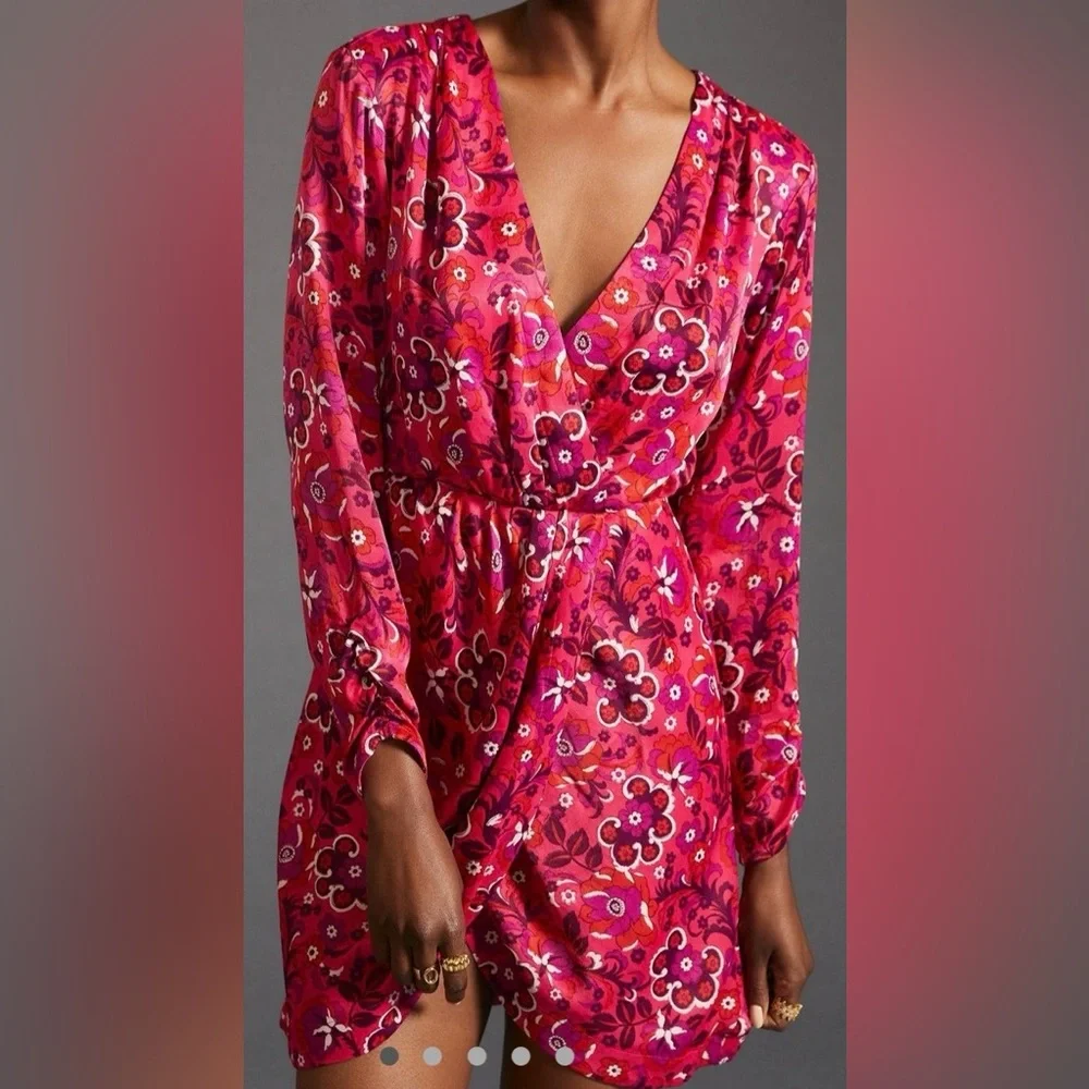 Anthropologie Pink Floral Mini Dress - Picture 3 of 8